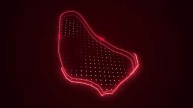 3D Hareketli Neon Kırmızı Barbados Haritası Sınır Çizgisi Döngüsü Arkaplanı. Neon Kırmızı Renkli Barbados Haritası Sınırları Kusursuz Döngüsüz Karanlık Arkaplan. Barbados Neon Harita Kenarlıkları Çizgisi