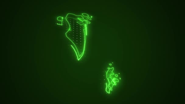 Moving Neon Zielony Bahrajn Mapa Granice Zarys Pętli Tło Neon — Wideo stockowe