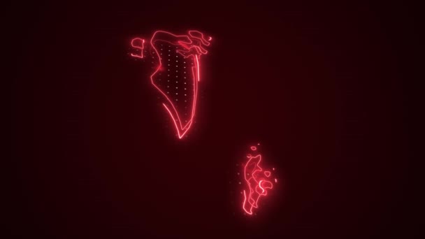 Mozgó Neon Red Bahrain Térkép Határok Vázlatos Hurok Háttér Neon — Stock videók