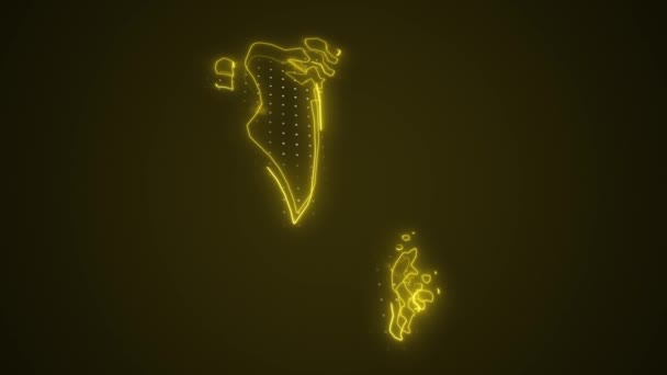 Moving Neon Żółty Bahrajn Mapa Granice Zarys Pętli Tło Neon — Wideo stockowe