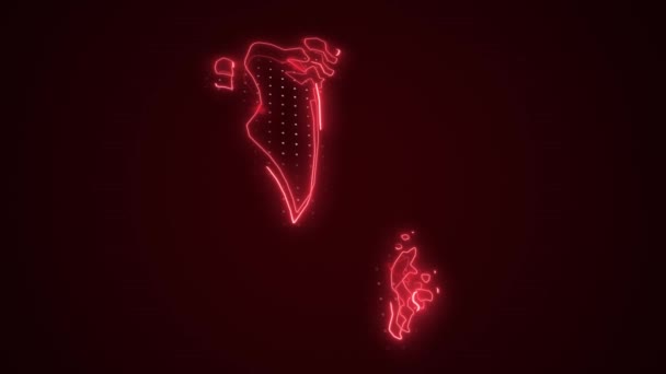 Moving Neon Red Bahrain Map Borders Outline Loop Background Neon — Stockvideo