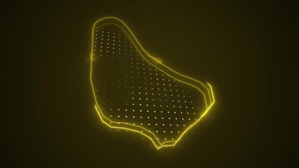 Перемещение Неоновый Желтый Барбадос Карты Границы Контур Круг Фон Неоновый — стоковое видео
