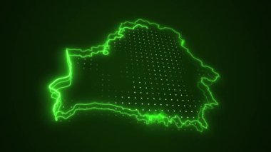 3 Boyutlu Neon Yeşil Belarus Haritası Sınırlar Çizgisi Döngü Arkaplanı