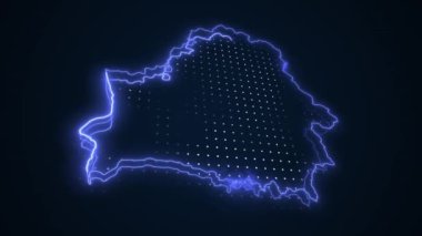 3 Boyutlu Hareketli Neon Mavi Belarus Haritası Kenar Kenarlıkları Döngü Çizgisi Arkaplanı