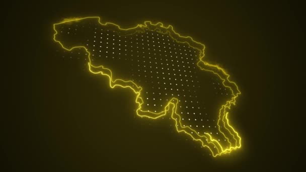 Neon Yellow Belgium Map Borders Outline Loop Achtergrond Neon Geel — Stockvideo