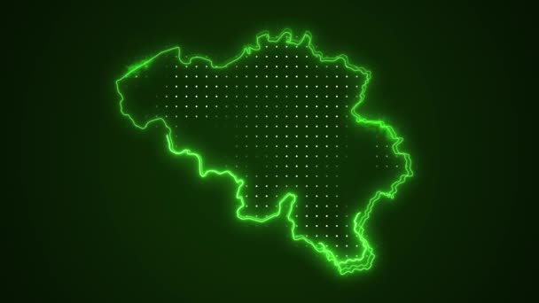 Neon Green Bélgica Mapa Fronteiras Esboço Loop Fundo Neon Green — Vídeo de Stock