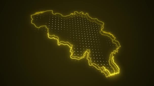 Neon Amarelo Bélgica Mapa Fronteiras Esboço Loop Fundo Neon Amarelo — Vídeo de Stock