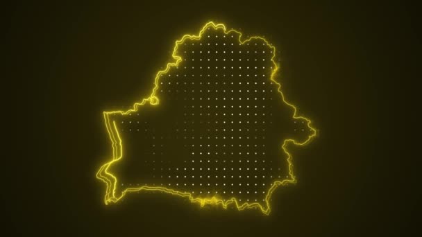 Neonově Žluté Bělorusko Mapa Ohraničení Obrys Pozadí — Stock video