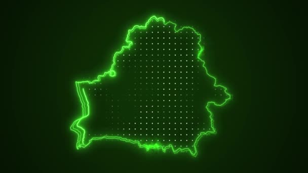 Neon Green Belarus Kort Grænser Skitsere Loop Baggrund – Stock-video