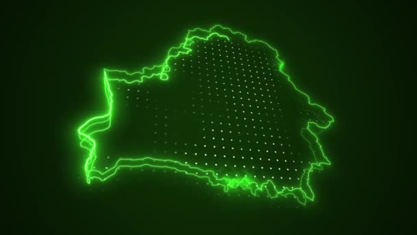 Pohybující Neon Zelené Bělorusko Mapa Ohraničení Obrys Smyčka Pozadí — Stock video