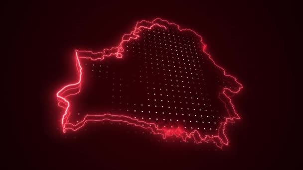 Pohybující Neon Červená Bělorusko Mapa Ohraničení Obrys Smyčka Pozadí — Stock video
