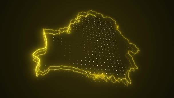 Moving Neon Yellow Bielorussia Mappa Confini Contorno Loop Sfondo — Video Stock