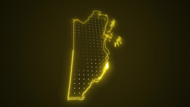 3D移动霓虹灯黄色伯利兹地图边界轮廓圈背景 — 图库视频影像