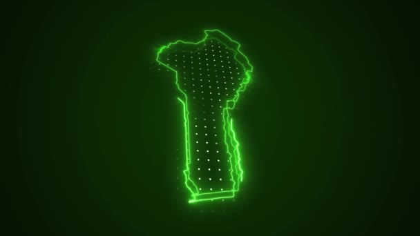 Neon Green Benin Mapa Ohraničení Obrys Pozadí — Stock video
