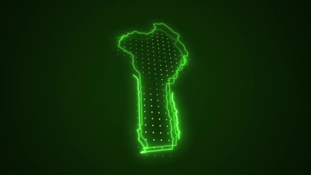 Moving Neon Green Benin Χάρτης Σύνορα Περίγραμμα Βρόχο Φόντο — Αρχείο Βίντεο