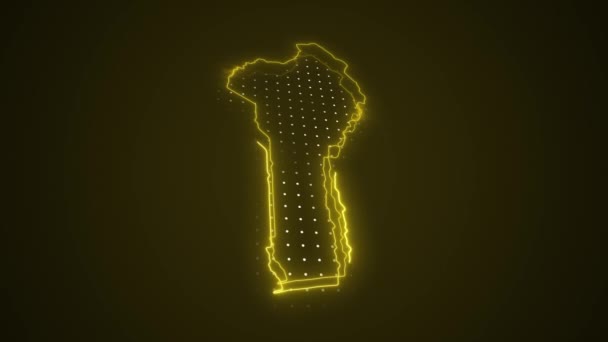 Neon Amarelo Benin Mapa Fronteiras Esboço Loop Fundo — Vídeo de Stock