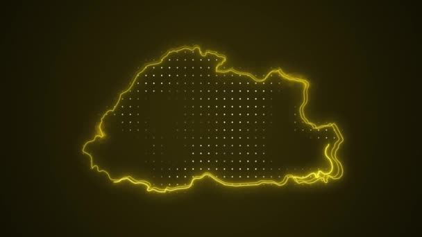 Neon Amarelo Butão Mapa Fronteiras Esboço Loop Fundo — Vídeo de Stock