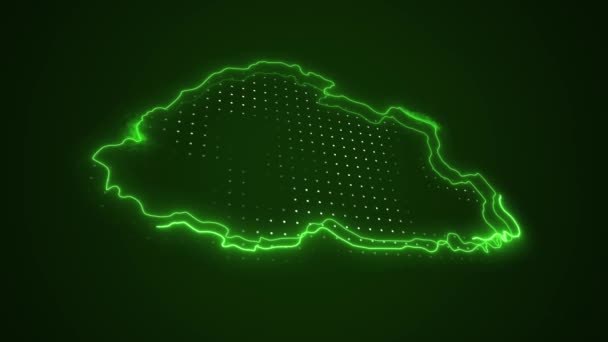 3Dネオングリーンブータン地図ボーダーアウトラインループ背景 — ストック動画