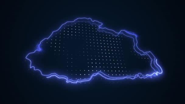 3D移動ネオンブルーブータン地図ボーダーアウトラインループ背景 — ストック動画