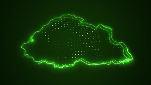 3D移動ネオングリーンブータン地図ボーダーアウトラインループ背景 — ストック動画