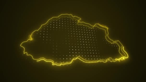 Movendo Neon Amarelo Butão Mapa Fronteiras Esboço Loop Fundo — Vídeo de Stock