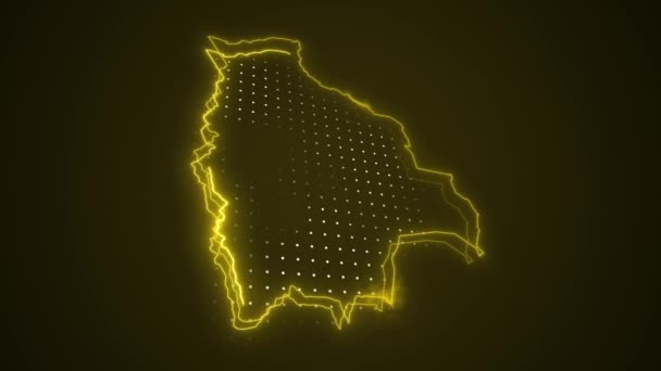 Moving Neon Yellow Boliwia Mapa Granice Zarys Pętli Tło — Wideo stockowe