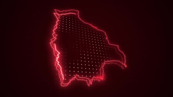 Moving Neon Czerwony Boliwia Mapa Granice Zarys Pętli Tło — Wideo stockowe