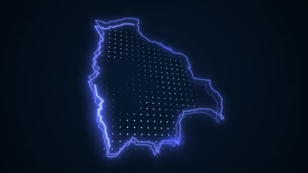 Moving Neon Blue Boliwia Mapa Granice Zarys Pętli Tło — Wideo stockowe