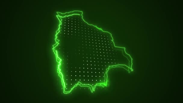 Pohybující Neon Zelená Bolívie Mapa Ohraničení Obrysu Pozadí — Stock video