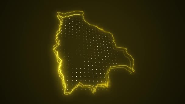 Pohybující Neonová Žlutá Bolívie Mapa Ohraničení Obrys Pozadí — Stock video