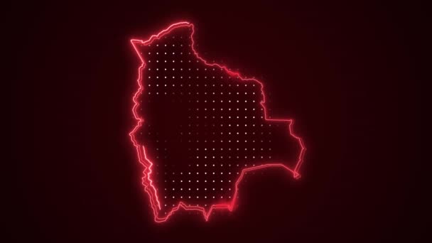 Moving Neon Czerwony Boliwia Mapa Granice Zarys Pętli Tło — Wideo stockowe