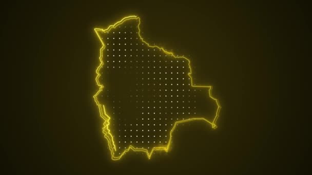 Bewegende Neon Yellow Bolivia Map Borders Outline Loop Achtergrond — Stockvideo