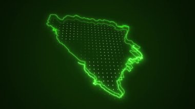 3D Taşınan Neon Yeşil Bosna-Hersek Haritası Çevre Çizgisi Döngüsü Arkaplanı