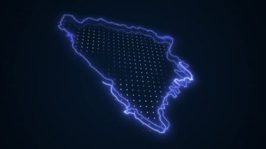3D Taşınan Neon Mavi Bosna-Hersek Haritası Çevre Çizgisi Döngüsü Arkaplanı
