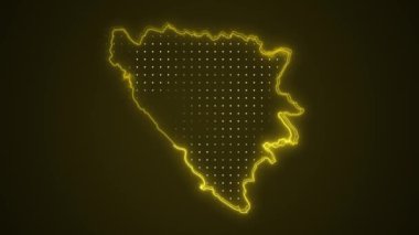 3D Taşınan Neon Sarısı Bosna-Hersek Haritası Çevre Çizgisi Döngüsü Arkaplanı