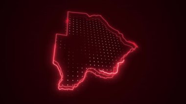 3 Boyutlu Hareketli Neon Kırmızı Botswana Haritası Kenar Kenarlıkları Döngü Çizgisi Arkaplanı