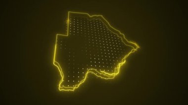 3 Boyutlu Hareketli Neon Sarı Botswana Haritası Kenar Kenarlıkları Döngü Çizgisi Arkaplanı