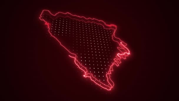 Moving Neon Red Bosnia Herzegovina Map Граничит Контурным Фоном — стоковое видео
