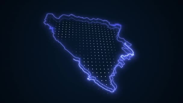 Movendo Neon Azul Bósnia Herzegovina Mapa Fronteiras Esboço Loop Fundo — Vídeo de Stock