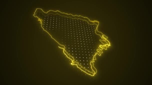 Moving Neon Yellow Bosnia Herzegovina Map Borders Outline Loop Background — Stok Video