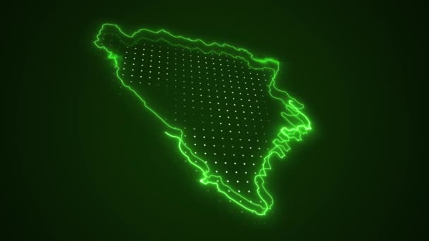 Moving Neon Green Bosnia Herzegovina Map Граничит Контурным Фоном — стоковое видео
