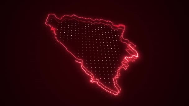 Movendo Neon Red Bósnia Herzegovina Mapa Fronteiras Esboço Loop Fundo — Vídeo de Stock