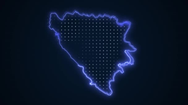 Movendo Neon Azul Bósnia Herzegovina Mapa Fronteiras Esboço Loop Fundo — Vídeo de Stock