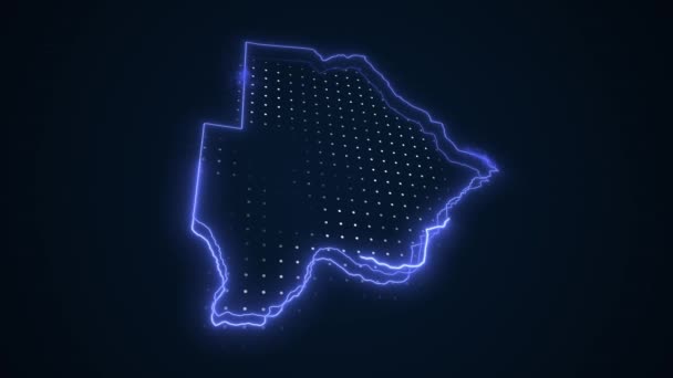 Bewegende Neon Blue Botswana Map Borders Outline Loop Achtergrond — Stockvideo