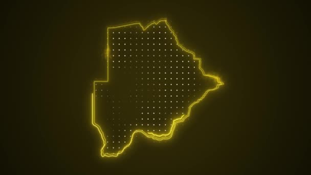 Moving Neon Yellow Botswana Mapa Granice Zarys Pętli Tło — Wideo stockowe