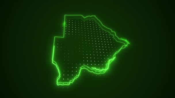 Moving Neon Zielona Botswana Mapa Granice Zarys Pętli Tło — Wideo stockowe