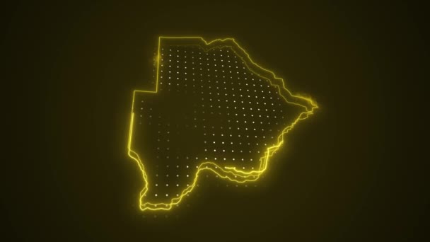 Movendo Néon Amarelo Botsuana Mapa Fronteiras Esboço Loop Fundo — Vídeo de Stock