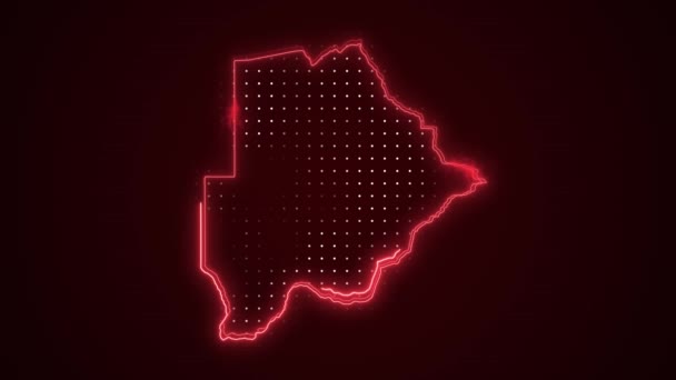 Moving Neon Red Botswana Mapa Granice Zarys Pętli Tło — Wideo stockowe
