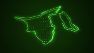 3 Boyutlu Hareketli Neon Kırmızı Brunei Haritası Kenar Kenarlıkları Döngü Arkaplanı
