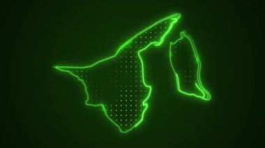 3 Boyutlu Hareketli Neon Kırmızı Brunei Haritası Kenar Kenarlıkları Döngü Arkaplanı